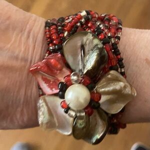 Beaded Bracelet with Red and Black Accents